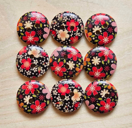 FLOWERS IN DARKNESS / Wooden Buttons / 15mm (Set of 8)
