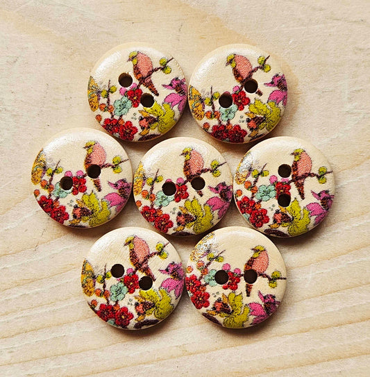 JAPANESE GARDEN / 15mm - 8 buttons / Wooden Buttons / Sewing Buttons (muliflower series)