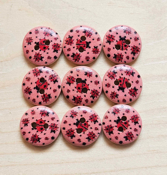 LADYBUGS / 15mm - 8 buttons / Wooden Buttons / Sewing Buttons (muliflower series)