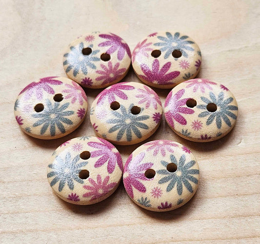 PASTEL MULIPETALS / 15mm - 8 buttons / Wooden Buttons / Sewing Buttons (muliflower series)