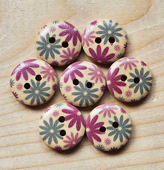 PASTEL MULIPETALS / Wooden Buttons / 15mm (Set of 6)