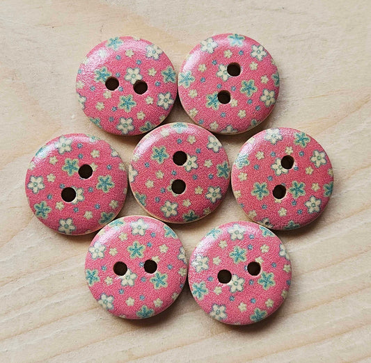 PINK BABY FLOWERS / Wooden Buttons / 15mm (Set of 6)