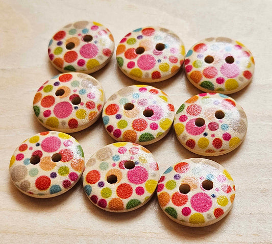 POLKADOTS / 15mm - 8 buttons / Wooden Buttons / Sewing Buttons (muliflower series)