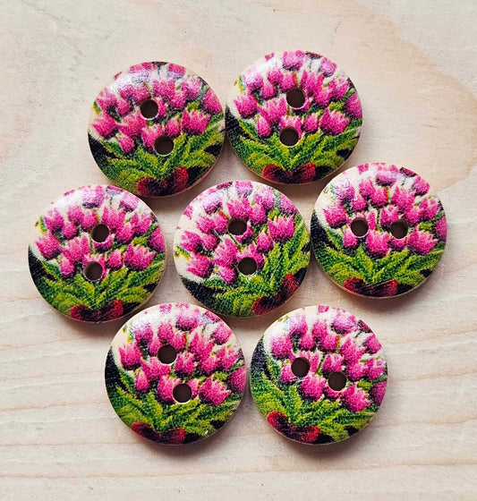 TULIPS / 15mm - 8 buttons / Wooden Buttons / Sewing Buttons (muliflower series)