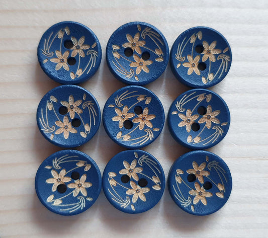 NAVY DAFFODIL Wooden Buttons — 15mm Dark Blue Sewing Buttons (Set of 8)