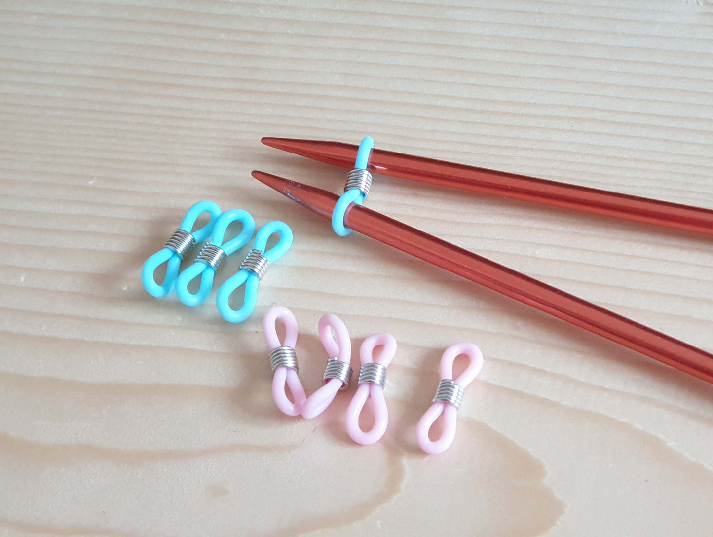 BABY BLUE & PINK KNITTING NEEDLE HUGGERS / 8 pcs / Stitch Huggers / Notions