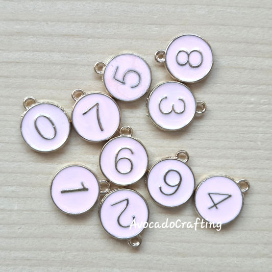 10 pieces (1 set) // Pink Round Number Charms / Whole Set #0-#9 / 12*14mm / Jewelry Making