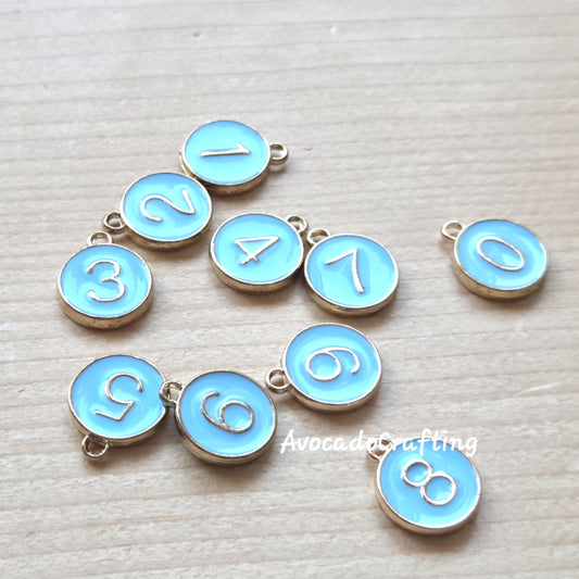 10 pieces (1 set) // Turquoise Round Number Charms / Whole Set #0-#9 / 12*14mm / Jewelry Making