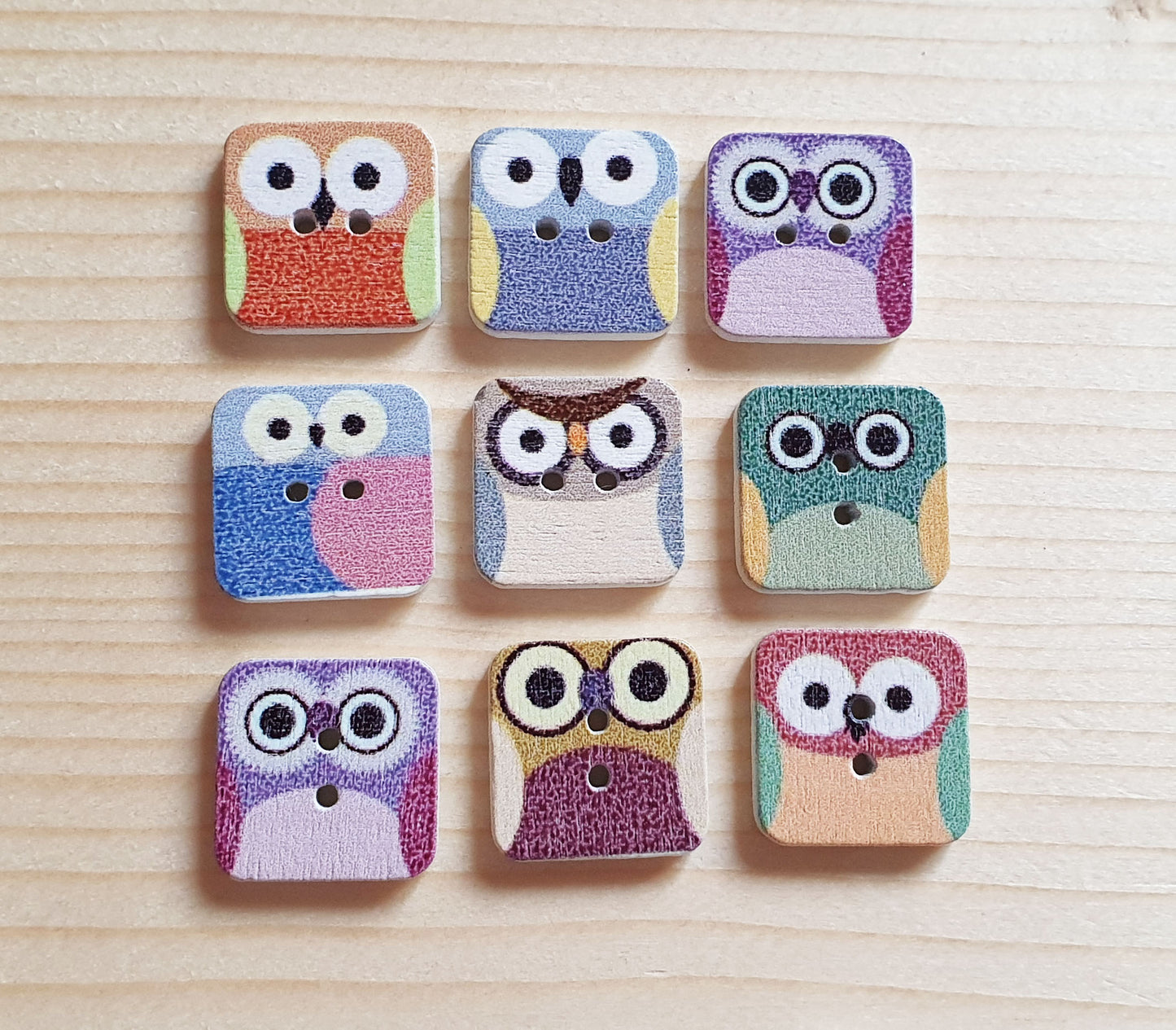 OWL SQUARE / 15*15mm / Wooden Buttons / Sewing Buttons