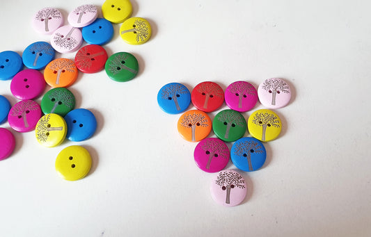 RAINBOW OAK TREE / 20mm / Wooden Buttons / Sewing Buttons