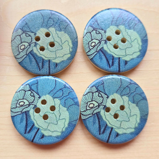 Ocean Blooms / Wooden Buttons / 30mm (Set of 6)