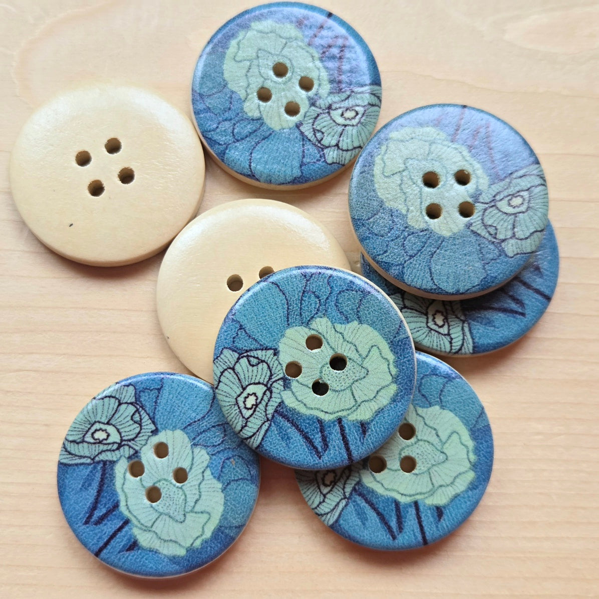 Ocean Blooms / Wooden Buttons / 30mm (Set of 6)