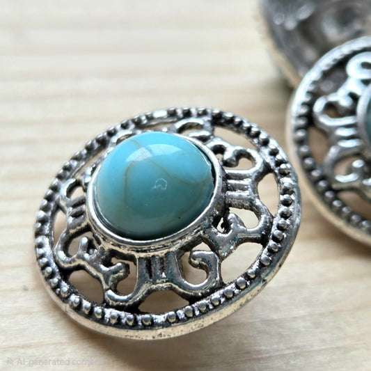 OCEAN RELIC / Turquoise Zinc Alloy Shank Buttons / 18.5mm (Set of 6)