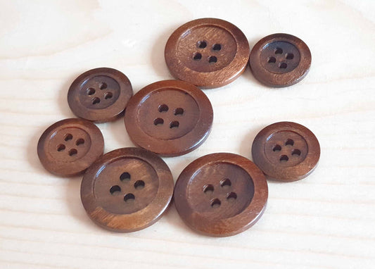 Made in Italy 4-HOLE THICK EDGE WALNUT BROWN / 15mm 20mm / Wooden Buttons / Sewing Buttons