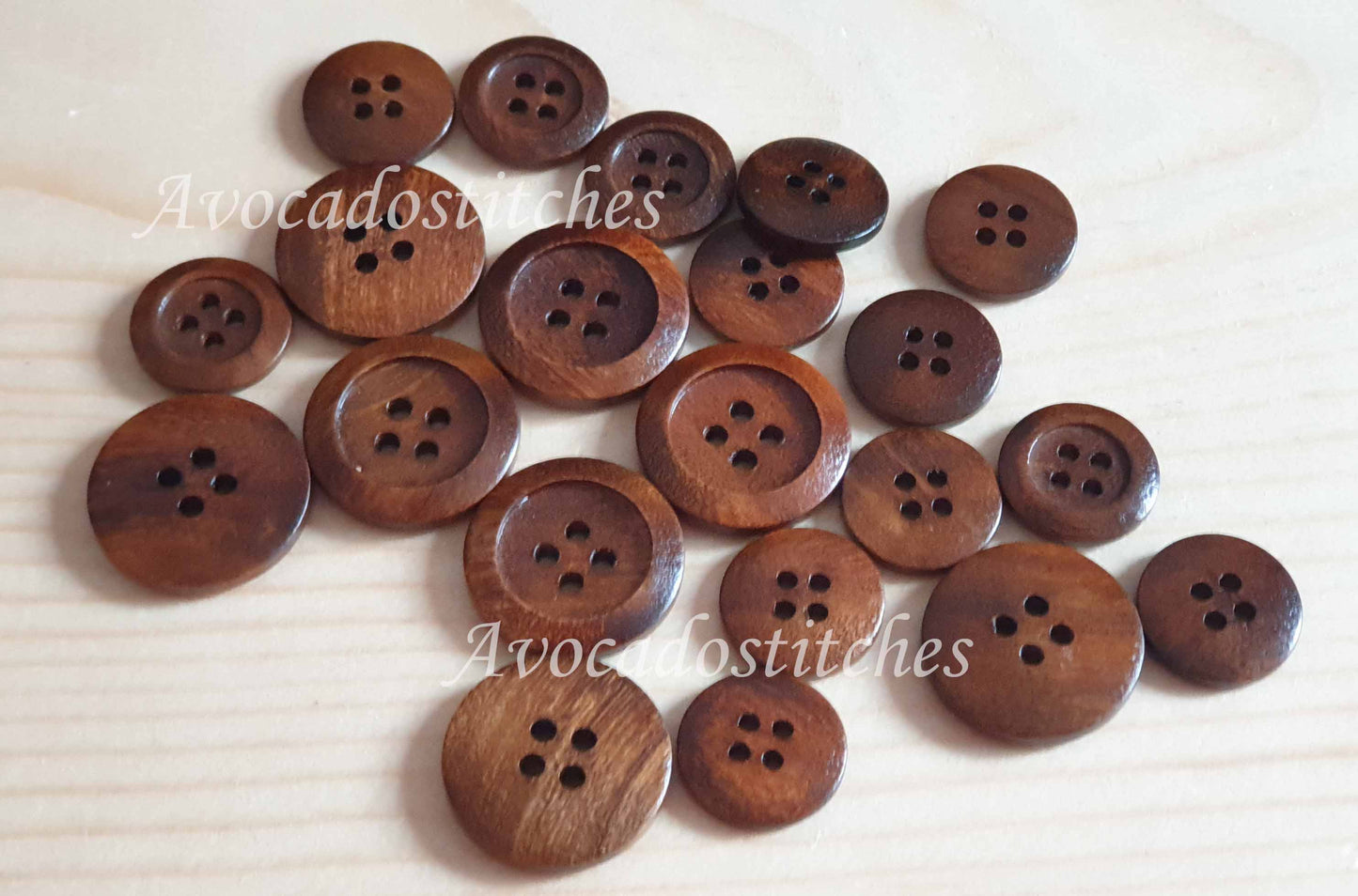Made in Italy 4-HOLE THICK EDGE WALNUT BROWN / 15mm 20mm / Wooden Buttons / Sewing Buttons