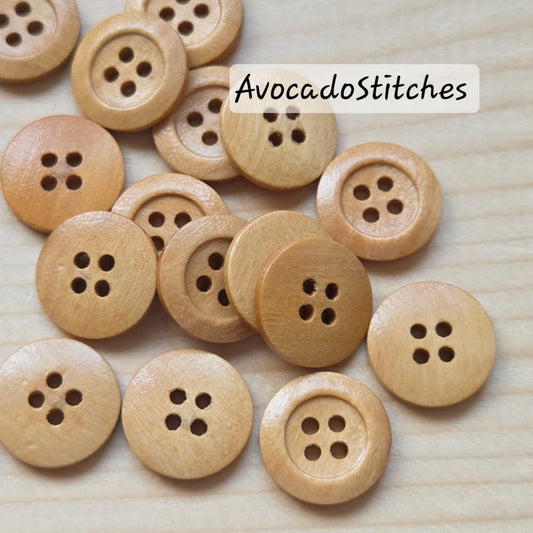 Made in Italy 4-HOLE OLIVE / Light Brown / 15mm - 6 buttons / Wooden Buttons / Sewing Buttons