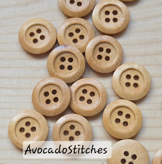 Made in Italy 4-HOLE OLIVE / Light Brown / 15mm - 6 buttons / Wooden Buttons / Sewing Buttons
