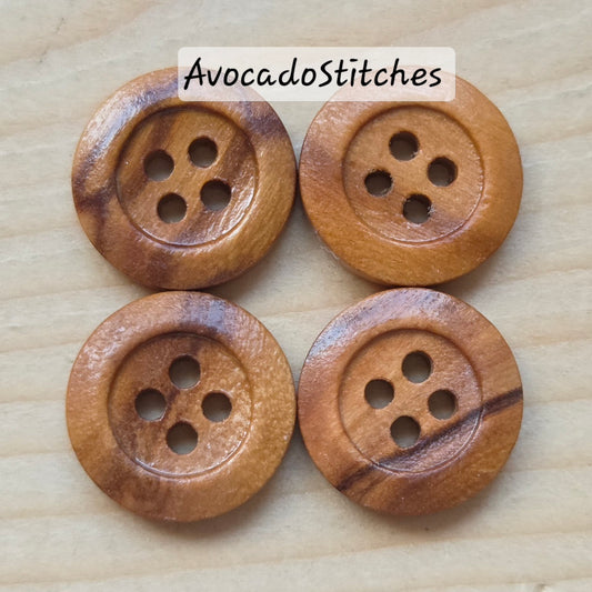 Made in Italy 4-Hole OLIVE / Brown / 15mm - 4 buttons / Wooden Buttons / Sewing Buttons