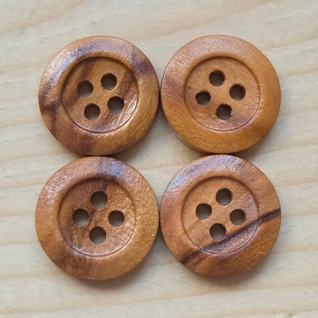 MADE IN ITALY Olive Wooden Buttons — 4-Hole Natural Sewing Buttons 15mm (Set of 4)