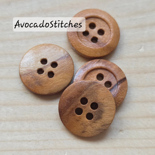 Made in Italy 4-Hole OLIVE / Brown / 15mm - 4 buttons / Wooden Buttons / Sewing Buttons