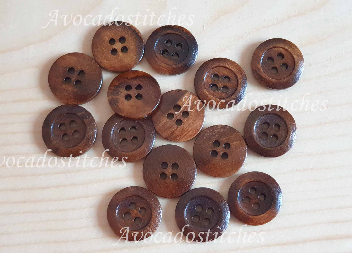 Made in Italy 4-HOLE THICK EDGE WALNUT BROWN / 15mm 20mm / Wooden Buttons / Sewing Buttons