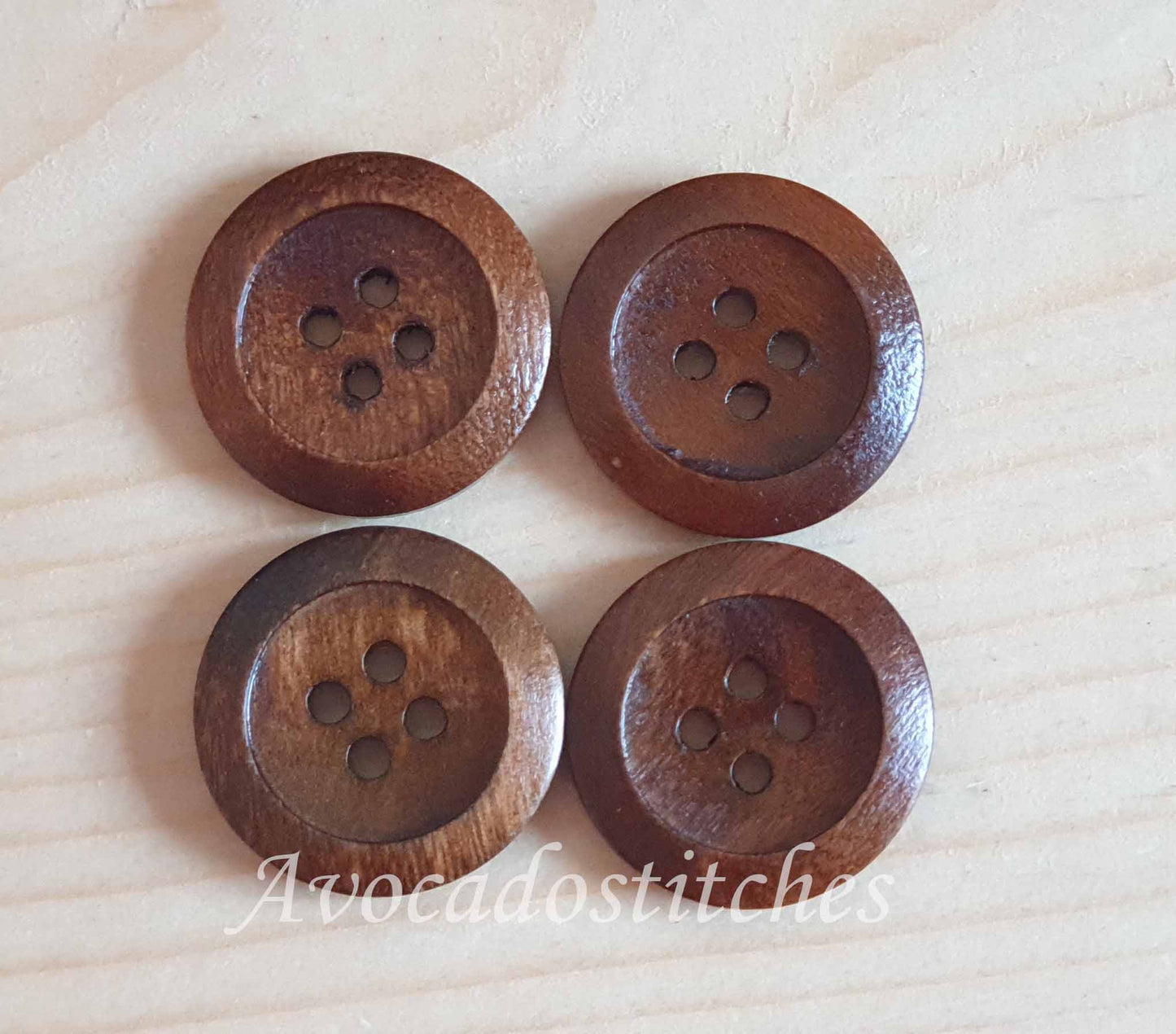 Made in Italy 4-HOLE THICK EDGE WALNUT BROWN / 15mm 20mm / Wooden Buttons / Sewing Buttons