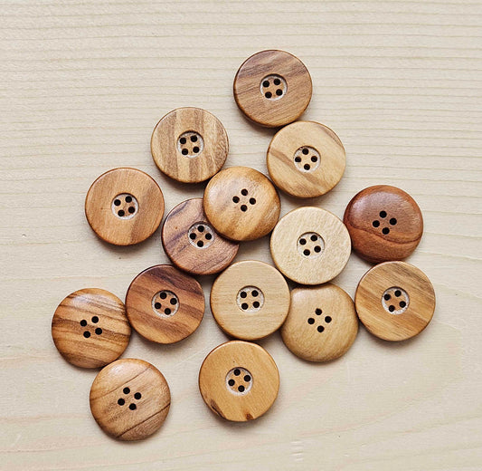 MADE IN ITALY Thick Wide Edge Olive Wooden Buttons — 4-Hole Sewing Buttons 20mm (Set of 4)