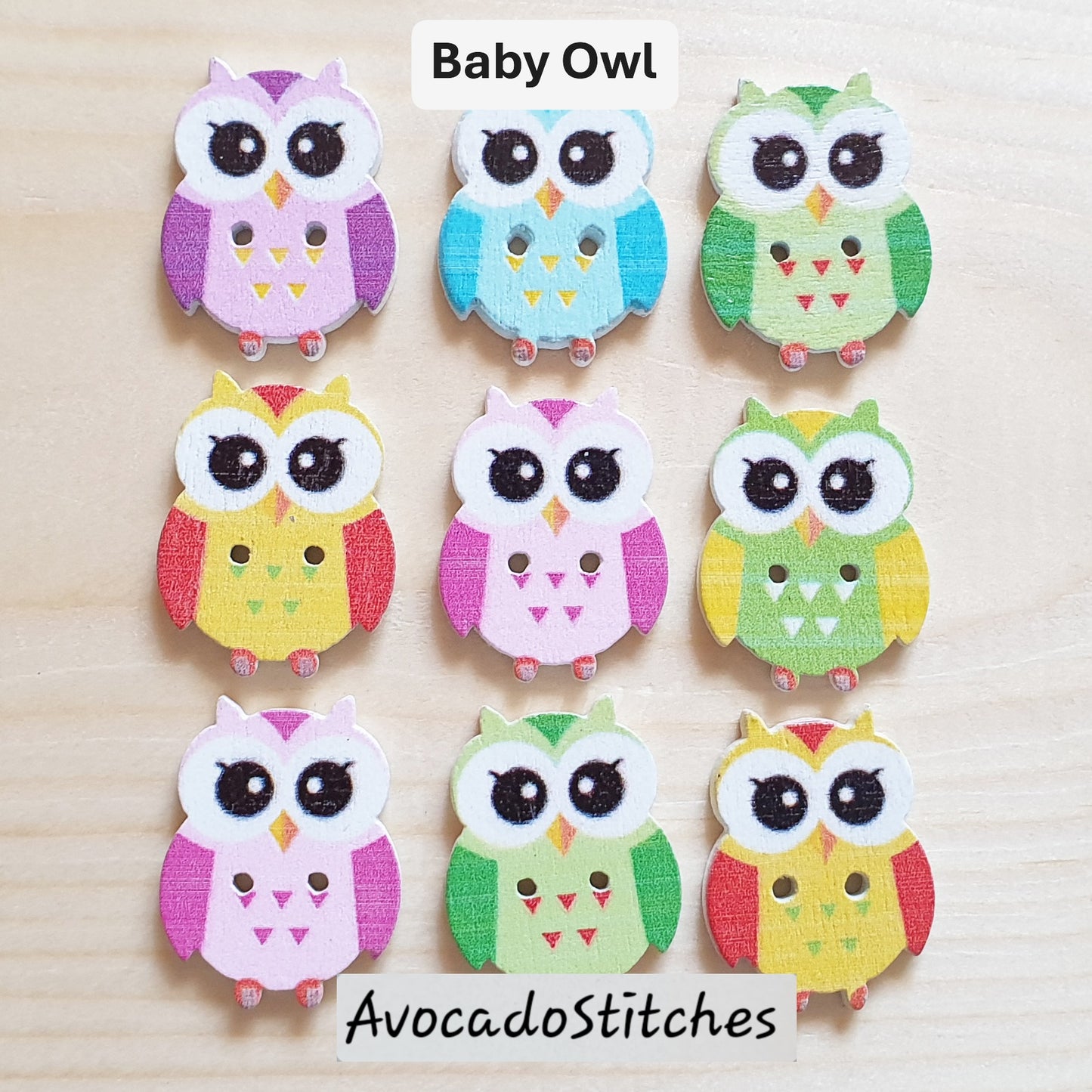 OWL / 8 buttons / Wooden Buttons / Sewing Buttons