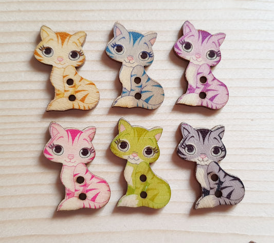 PASTEL CAT / 20*28mm / Wooden Buttons / Sewing Buttons