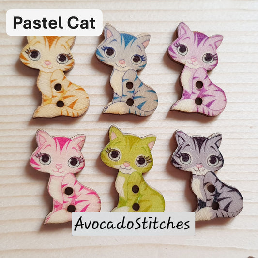 Clearance // PASTEL CAT / 8 buttons / Wooden Buttons / Sewing Buttons