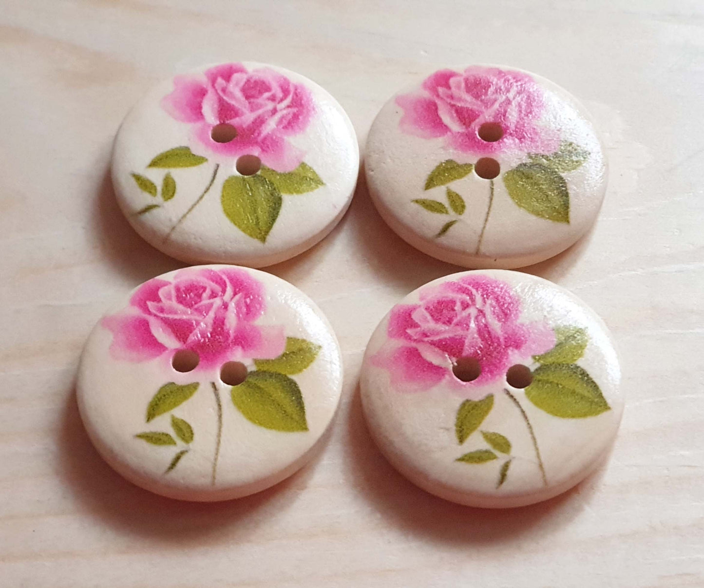 PASTEL PINK ROSE / 25mm / Wooden Buttons / Sewing Buttons