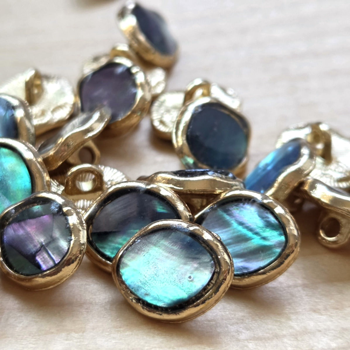 Clearance // PAUA SHANK / Shank Seashell Metal Buttons / 10.5x13mm (Set of 4)