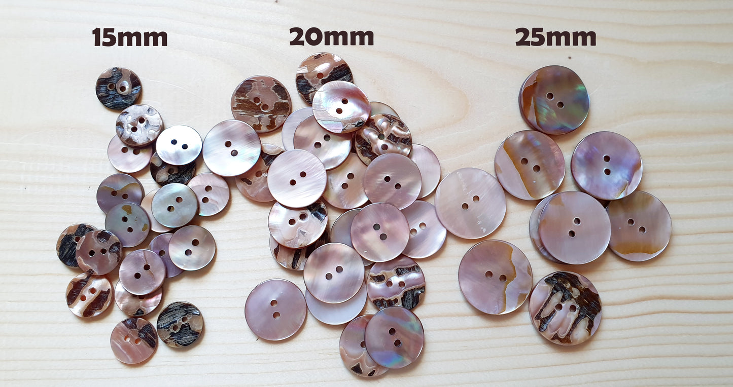 2-HOLE PEARL PINK SEASHELL BUTTONS / 10-25mm / MOP Shell Buttons / Sewing Buttons