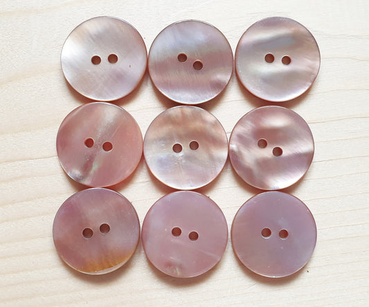 PEARL PINK 2-Hole Buttons — Natural MOP Shell Sewing Buttons 10-25mm (Set of 6)