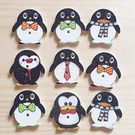 PENGUIN / Wooden Buttons / 24x23mm (Set of 10)