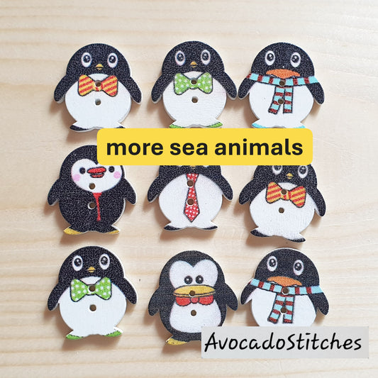 SEA ANIMALS / 8 buttons / Wooden Buttons / Sewing Buttons