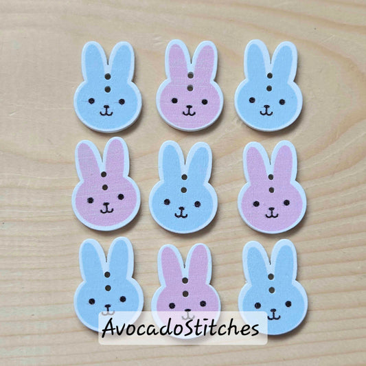 PASTEL BUNNIES / 26*19mm / 8 buttons / Wooden Buttons / Sewing Buttons