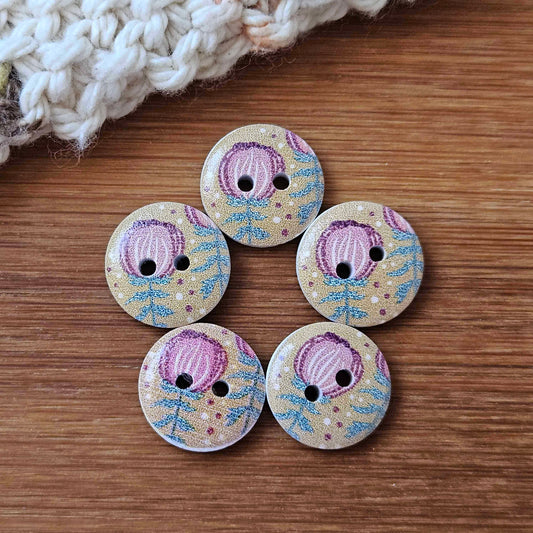 FLORAL GARDEN / Wooden Buttons / 15mm (Set of 6)