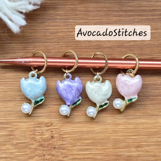 PASTEL TULIPS - 4 pieces / Knitting Crochet Stitch Markers / Notions