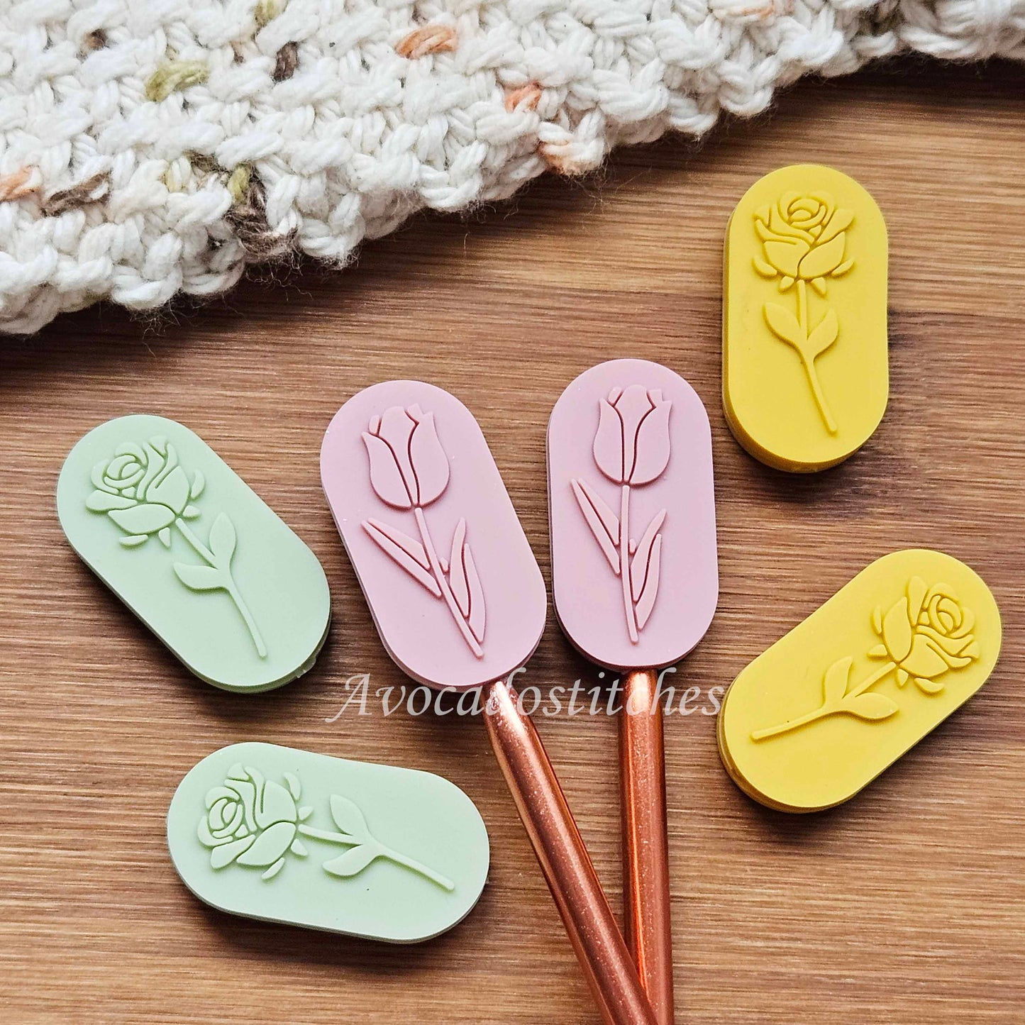 PASTEL FLORALS Stitch Stoppers / 2 pieces / Knitting Needle Huggers / Point Protection / Notions