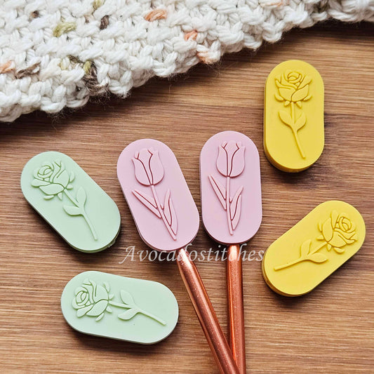 PASTEL FLORALS Stitch Stoppers / 2 pieces / Knitting Needle Huggers / Point Protection / Notions