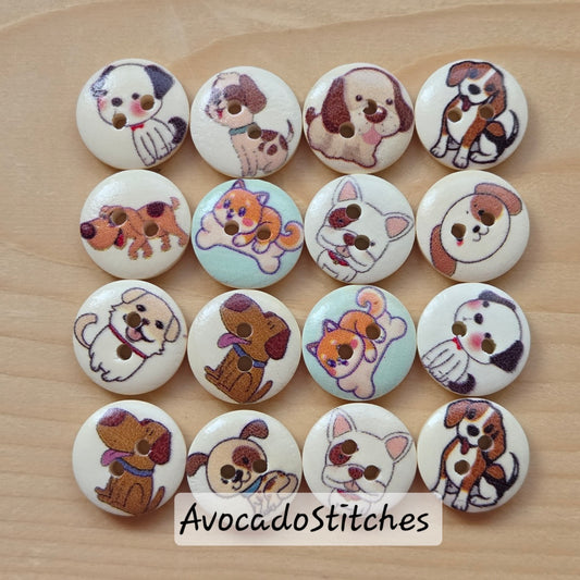 PAWS & WHISKERS / 15mm - 8 buttons / Wooden Buttons / Sewing Buttons