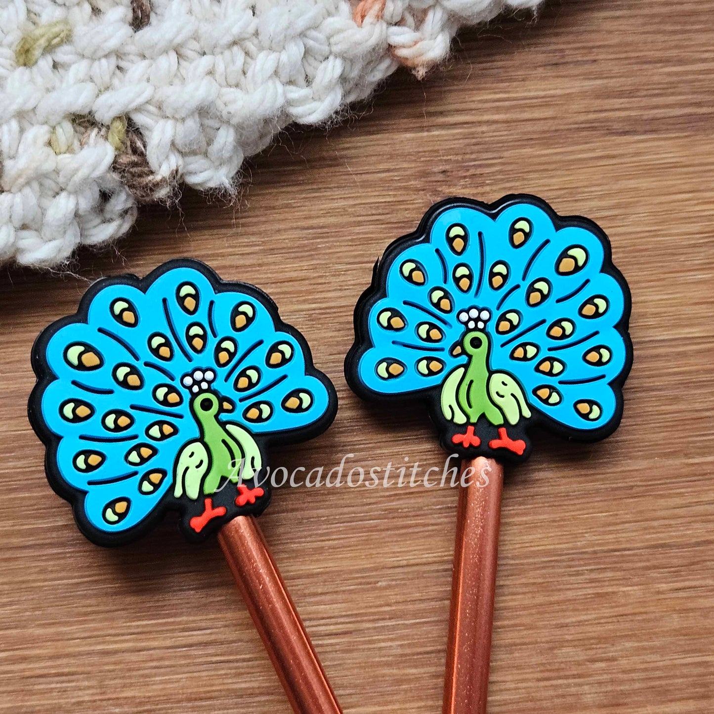 PEACOCK STITCH STOPPERS / 2 pieces / Knitting Needle Stoppers / Point Protection / Notions