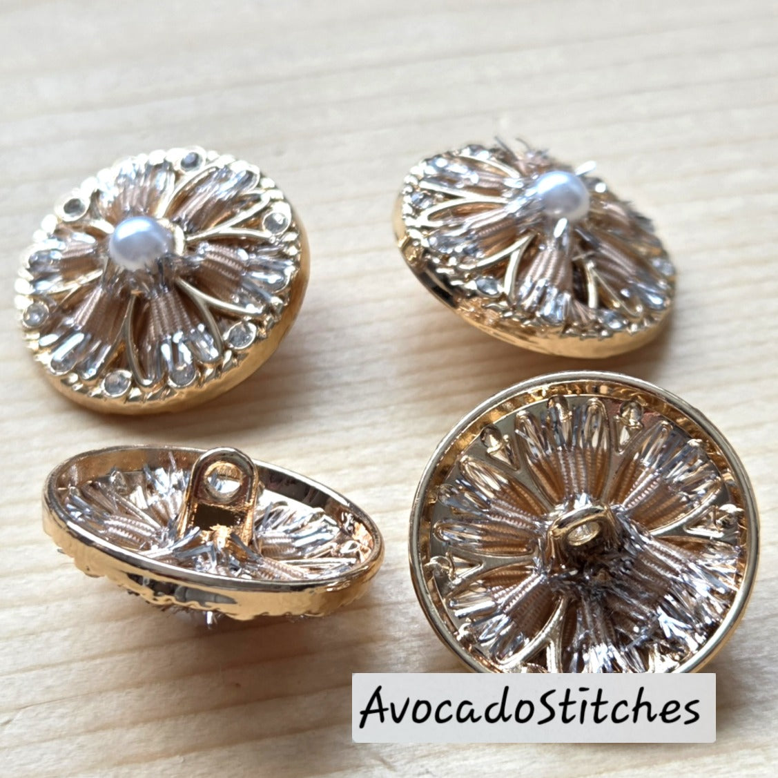 PEARL BLOSSOM / 23mm - 2 buttons / Metal Shank with Imitation Pearls Buttons / Sewing Buttons