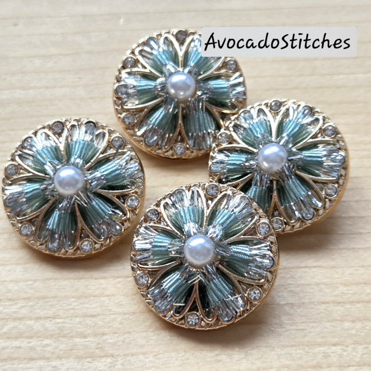 PEARL BLOSSOM / 23mm - 2 buttons / Metal Shank with Imitation Pearls Buttons / Sewing Buttons