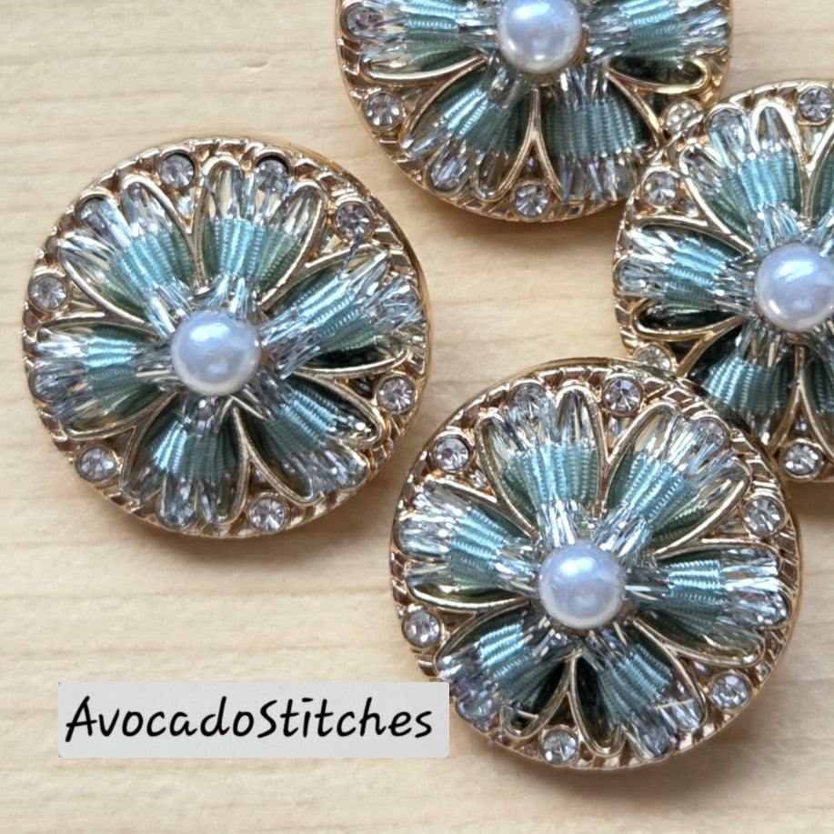 PEARL BLOSSOM / 23mm - 2 buttons / Metal Shank with Imitation Pearls Buttons / Sewing Buttons