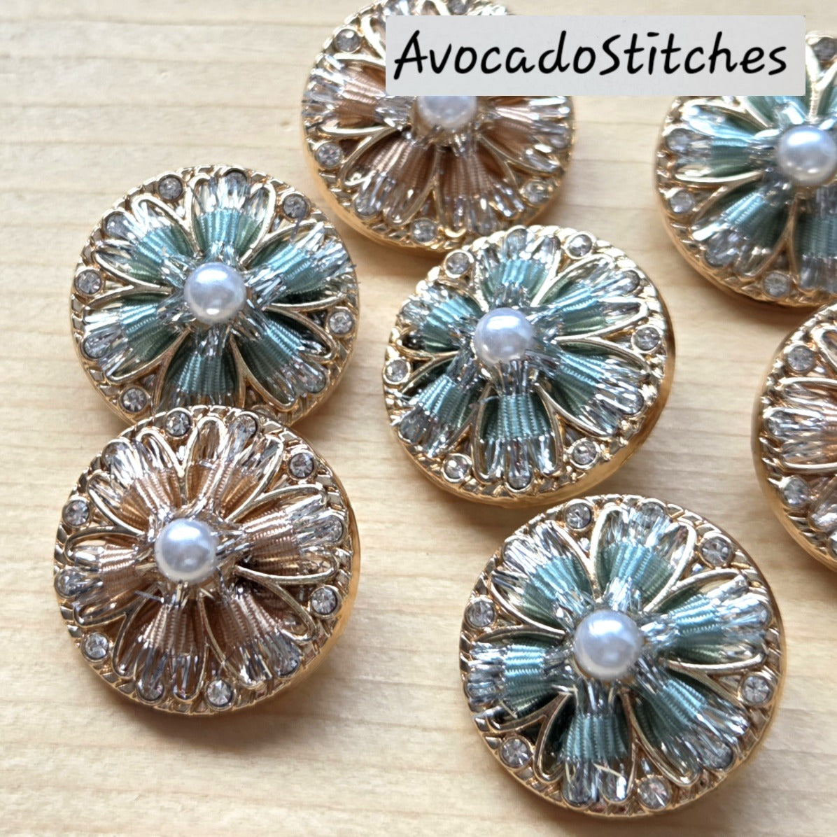 PEARL BLOSSOM / 23mm - 2 buttons / Metal Shank with Imitation Pearls Buttons / Sewing Buttons