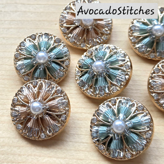 PEARL BLOSSOM / 23mm - 2 buttons / Metal Shank with Imitation Pearls Buttons / Sewing Buttons