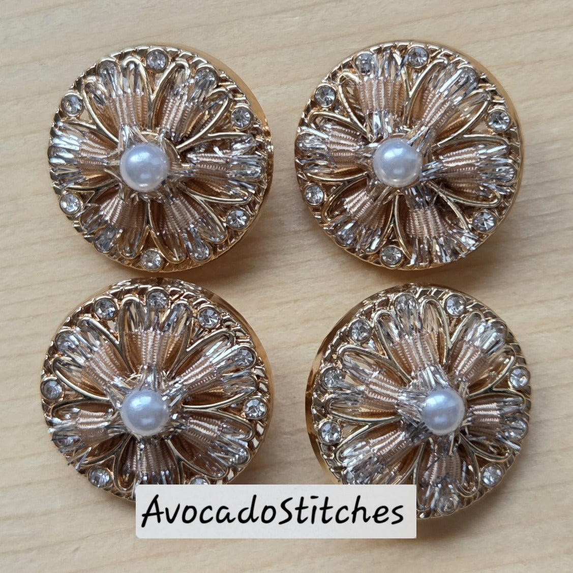 PEARL BLOSSOM / 23mm - 2 buttons / Metal Shank with Imitation Pearls Buttons / Sewing Buttons
