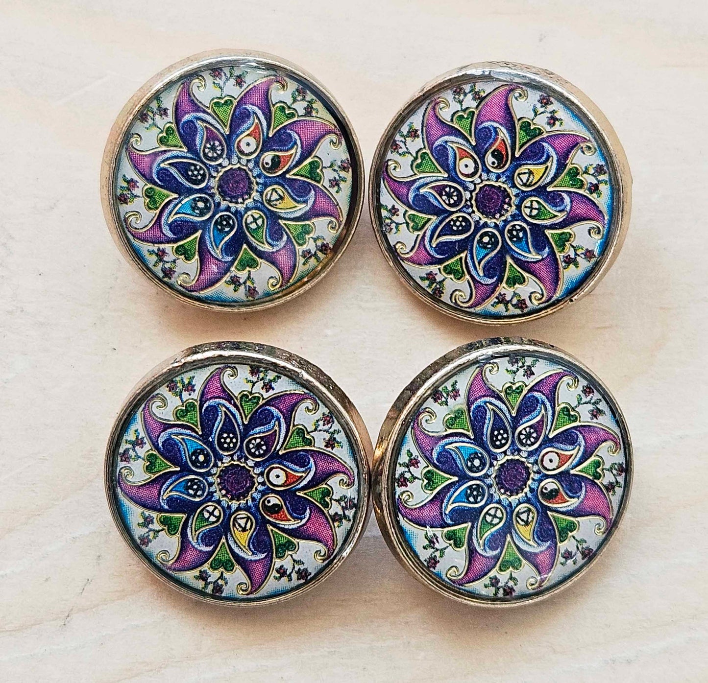 PEARL PURPLE MANDALA Shank / 18mm - 4 buttons / Metal Shank Buttons / Sewing Buttons